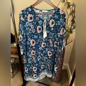 Halife (L) - Blue Floral Midi Shirt Dress